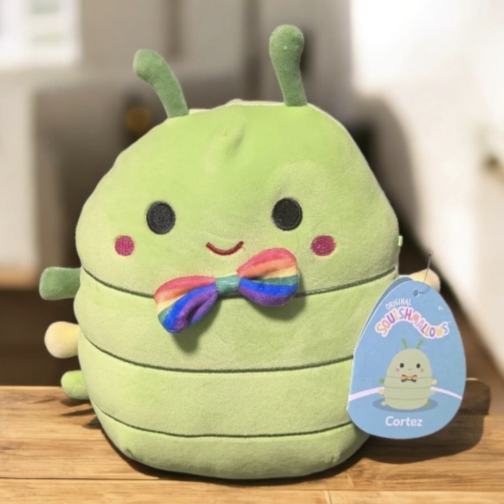 Squishmallow Green Caterpillar with Rainbow Bow-Cortez NWT